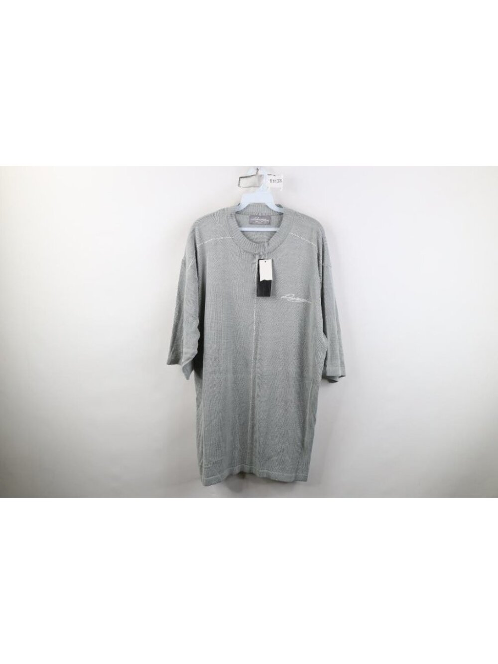 Deadstock Vintage 90s Davoucci Mens XL Knit Short Sleeve Crewneck Sweater Gray